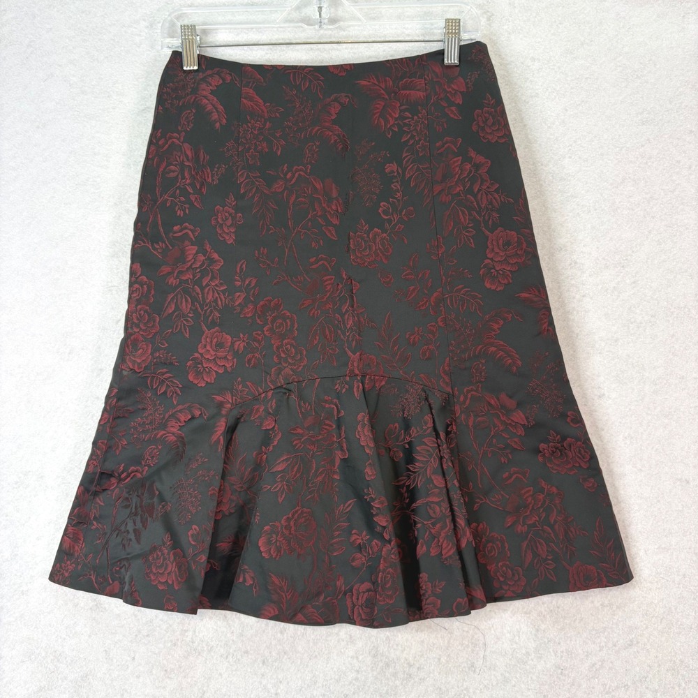 Ann Taylor Gothic Floral Jacquard Flounce Skirt Womens 4 Dark Romance Victorian